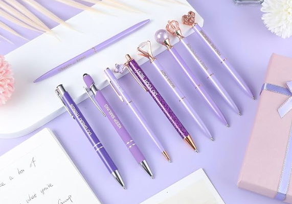 9 Pcs Ballpoint engraved purple Pens