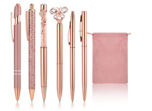 Load image into Gallery viewer, Set of 6 Rose Gold Ballpoint Pens with a gift pouch
